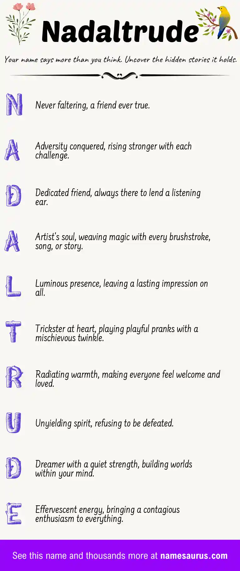 Acrostic poem about Nadaltrude.