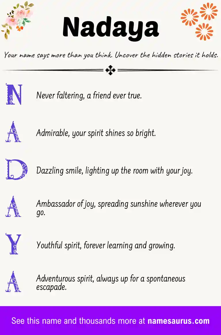 Acrostic poem about Nadaya.
