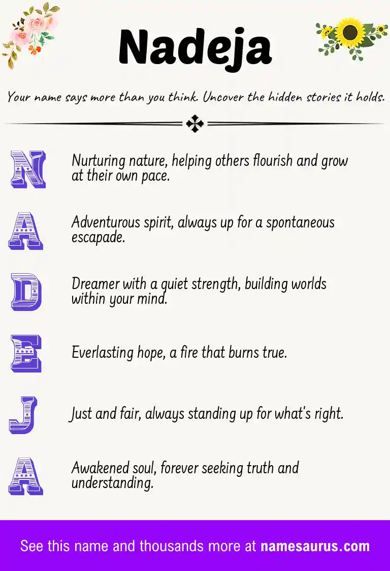 Acrostic poem about Nadeja.