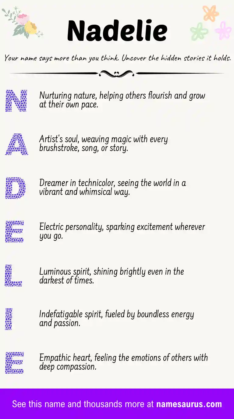 Acrostic poem about Nadelie.