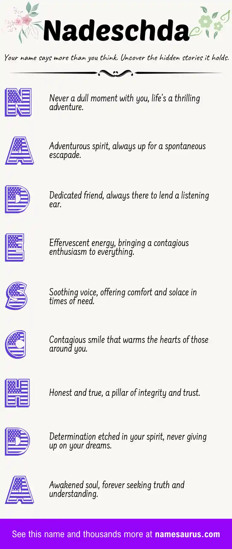 Acrostic poem about Nadeschda.