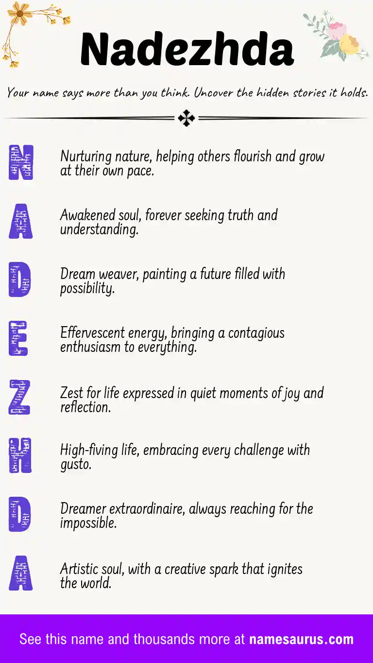 Acrostic poem about Nadezhda.