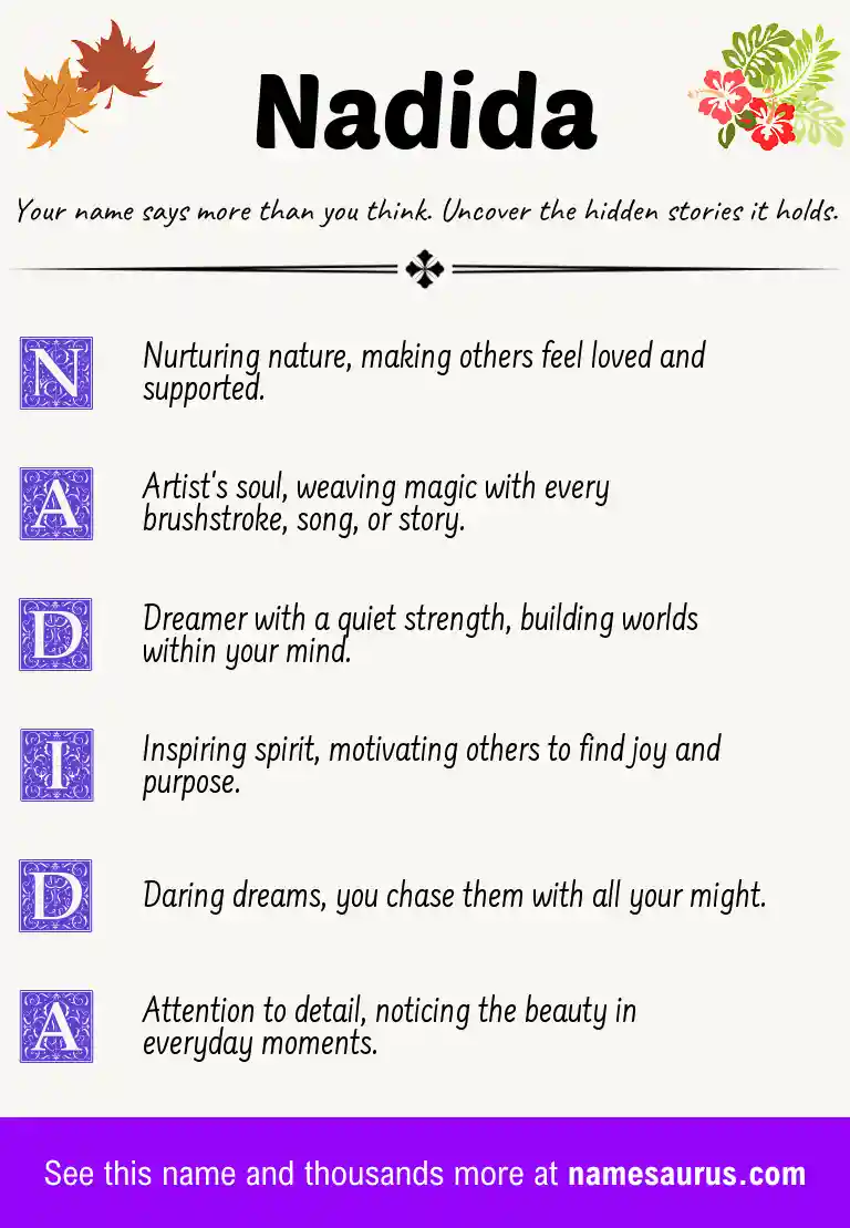 Acrostic poem about Nadida.