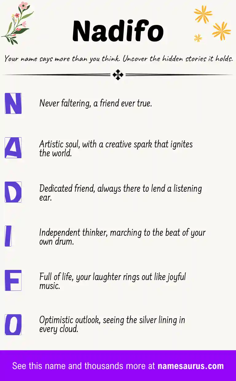 Acrostic poem about Nadifo.