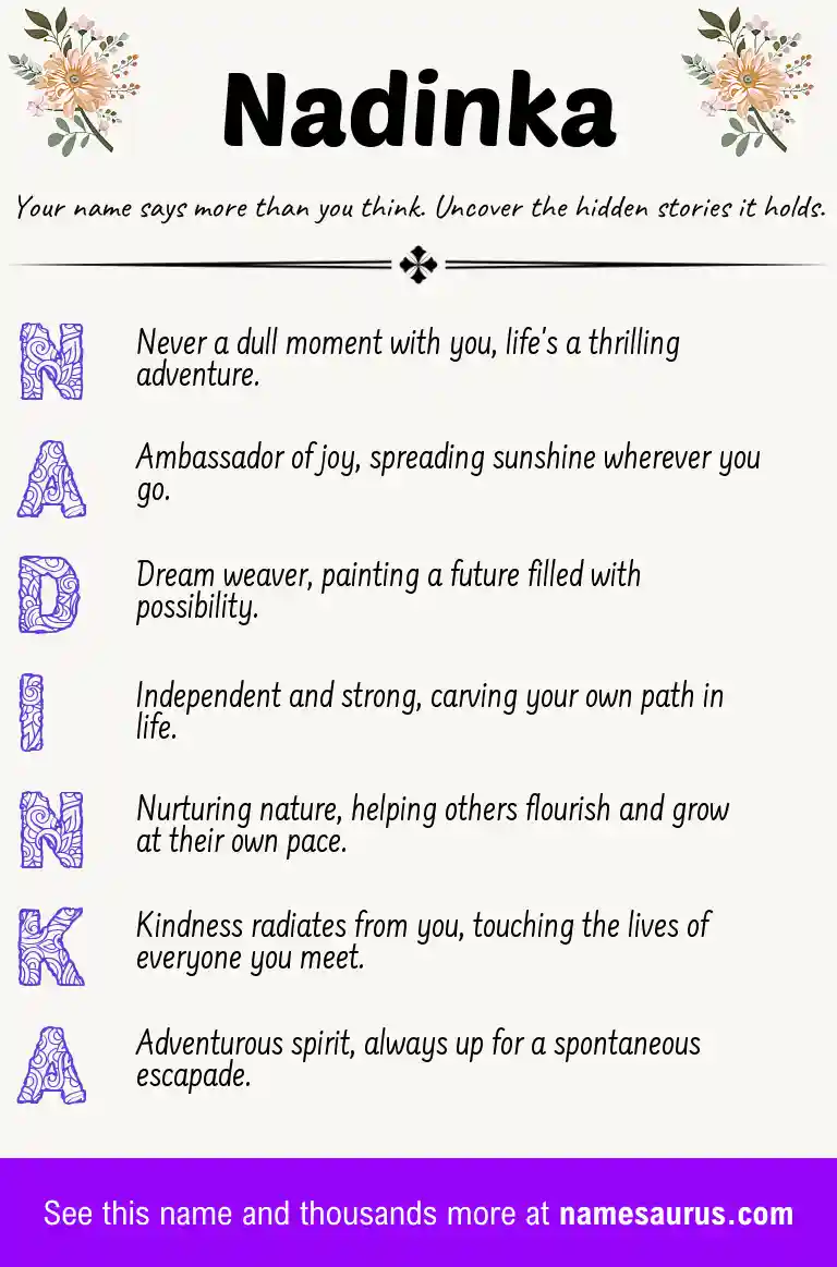 Acrostic poem about Nadinka.