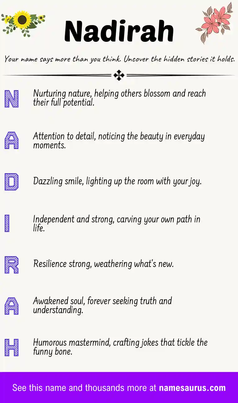 Acrostic poem about Nadirah.