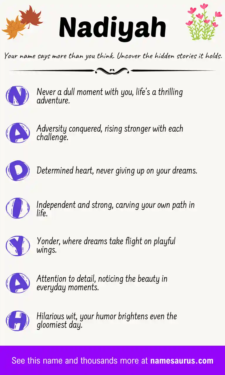 Acrostic poem about Nadiyah.