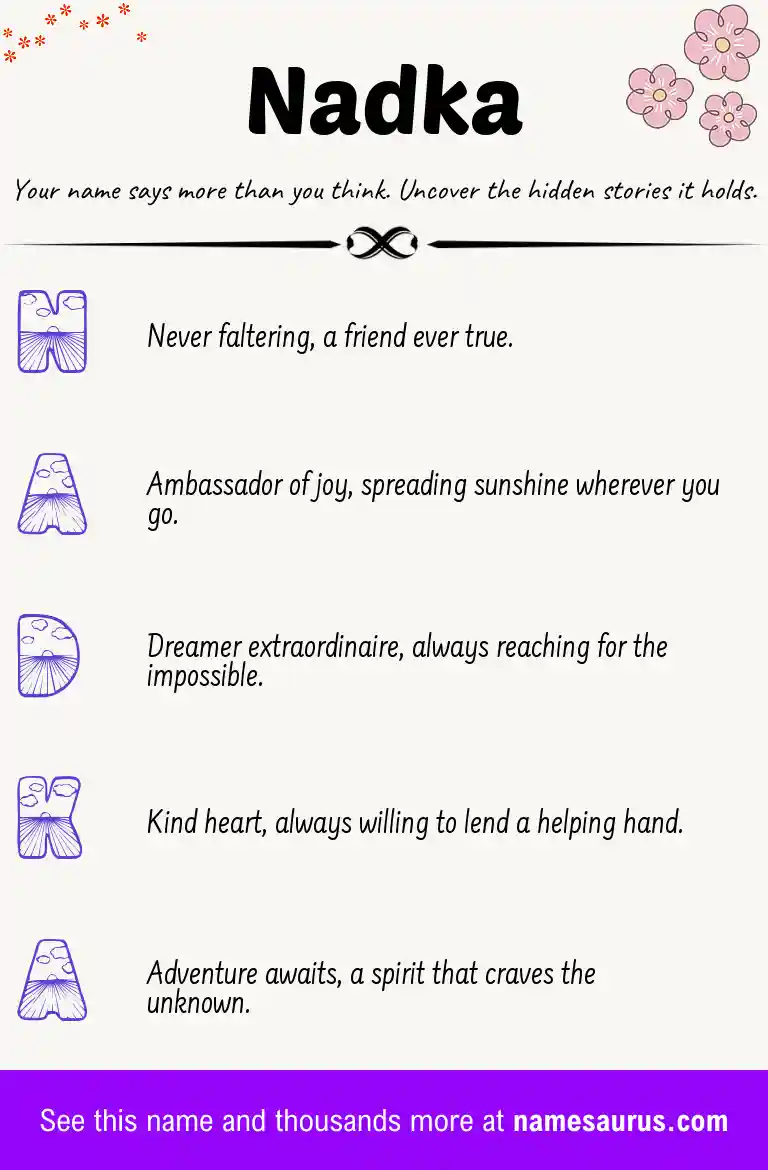 Acrostic poem about Nadka.
