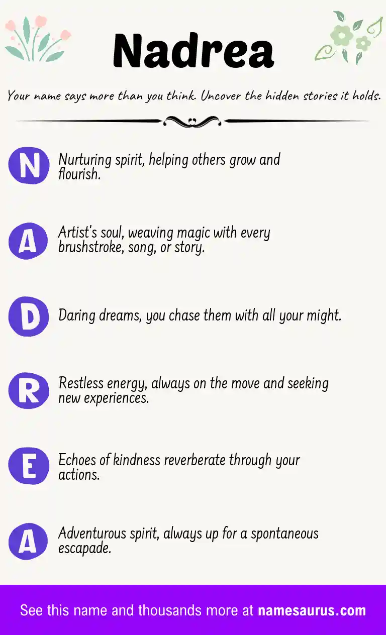 Acrostic poem about Nadrea.