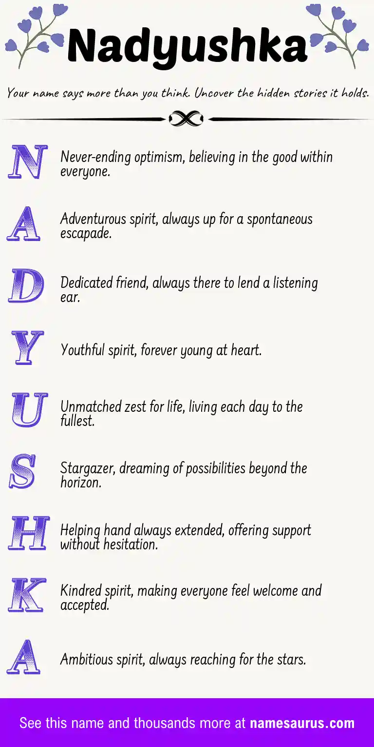Acrostic poem about Nadyushka.