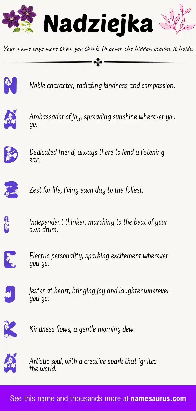 Acrostic poem about Nadziejka.