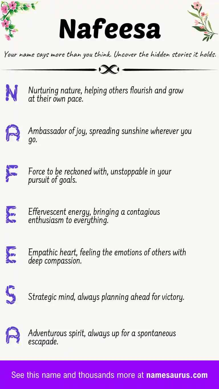 Acrostic poem about Nafeesa.