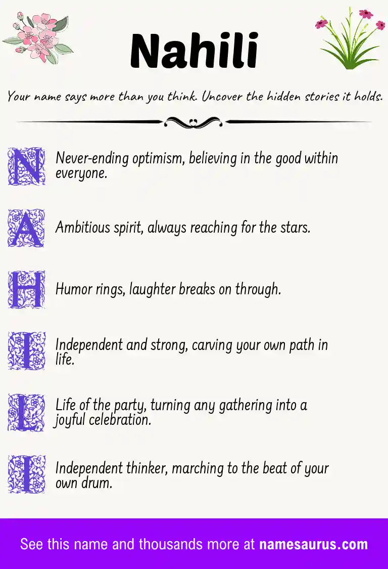Acrostic poem about Nahili.