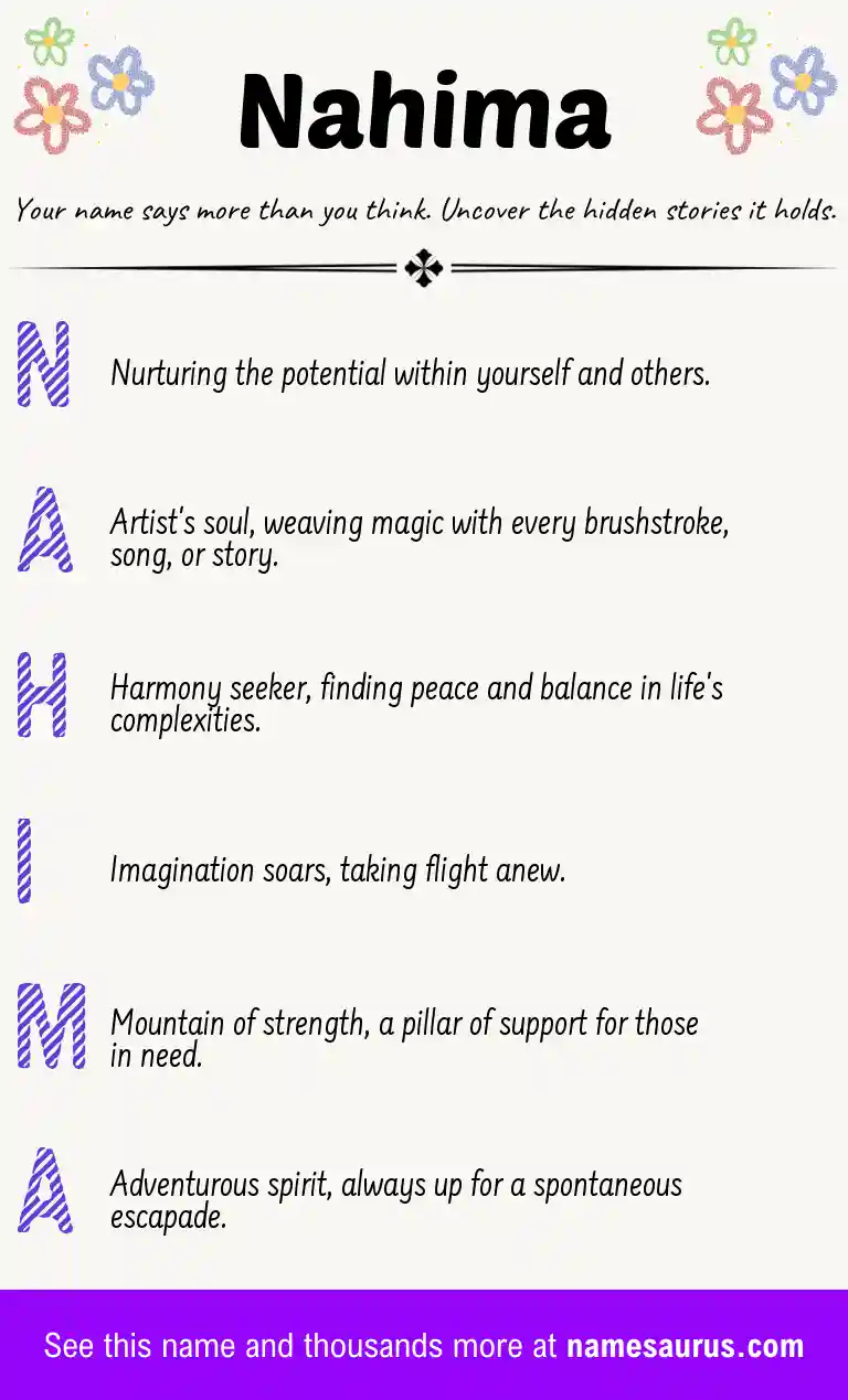 Acrostic poem about Nahima.