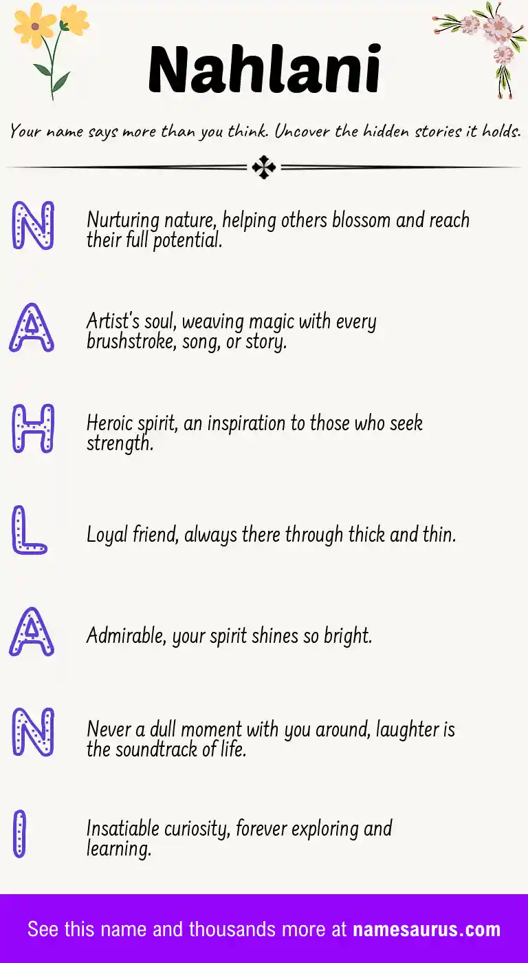 Acrostic poem about Nahlani.