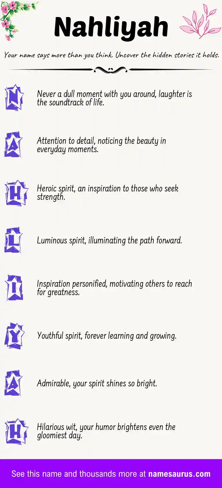 Acrostic poem about Nahliyah.