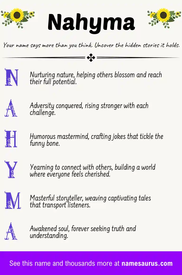 Acrostic poem about Nahyma.