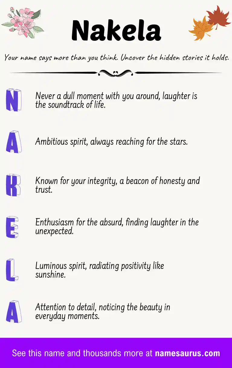 Acrostic poem about Nakela.