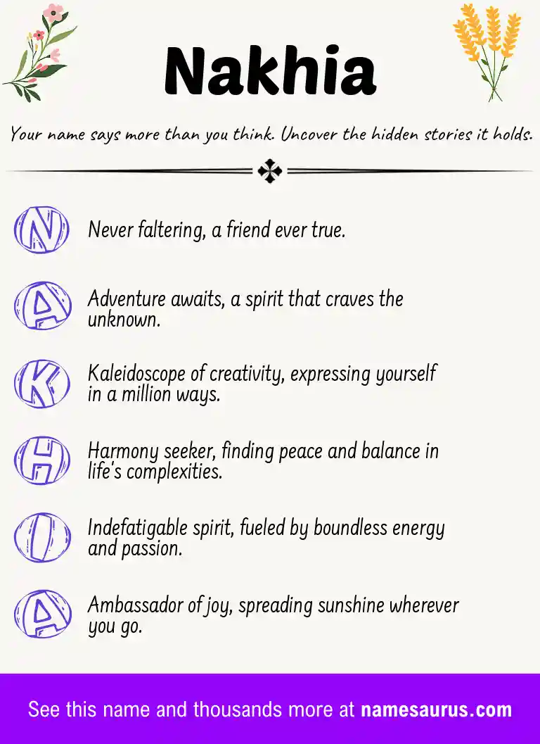 Acrostic poem about Nakhia.