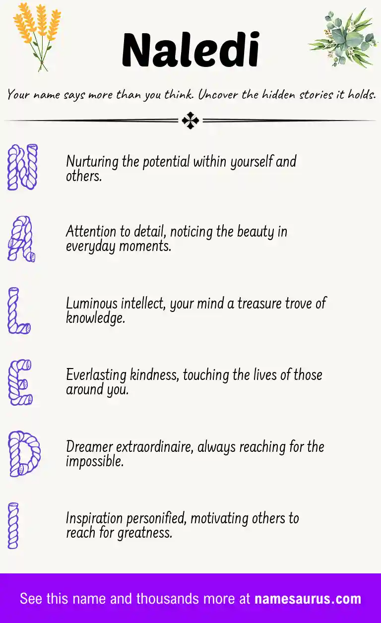 Acrostic poem about Naledi.