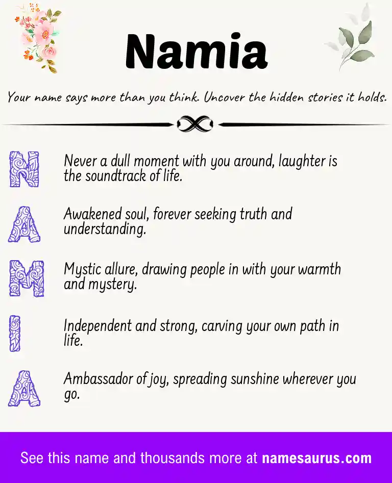 Acrostic poem about Namia.