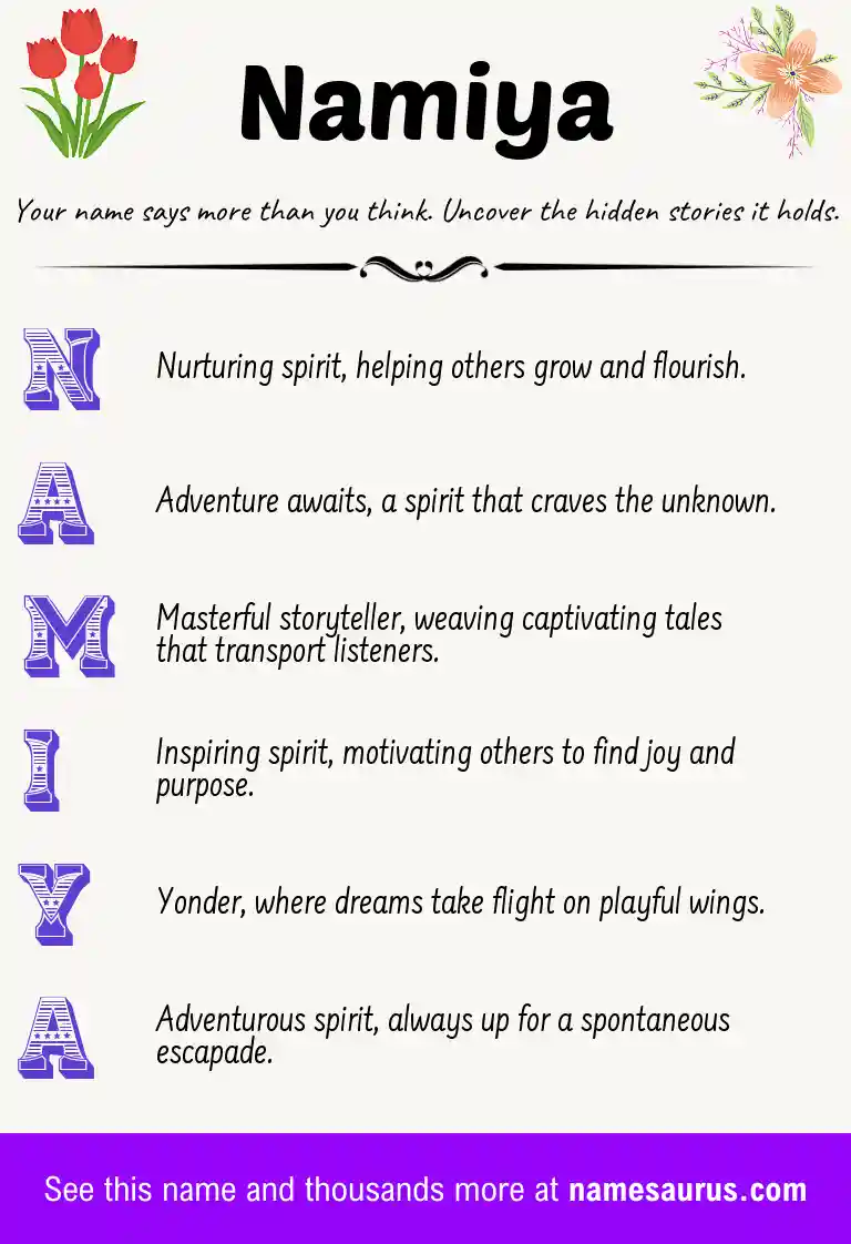 Acrostic poem about Namiya.