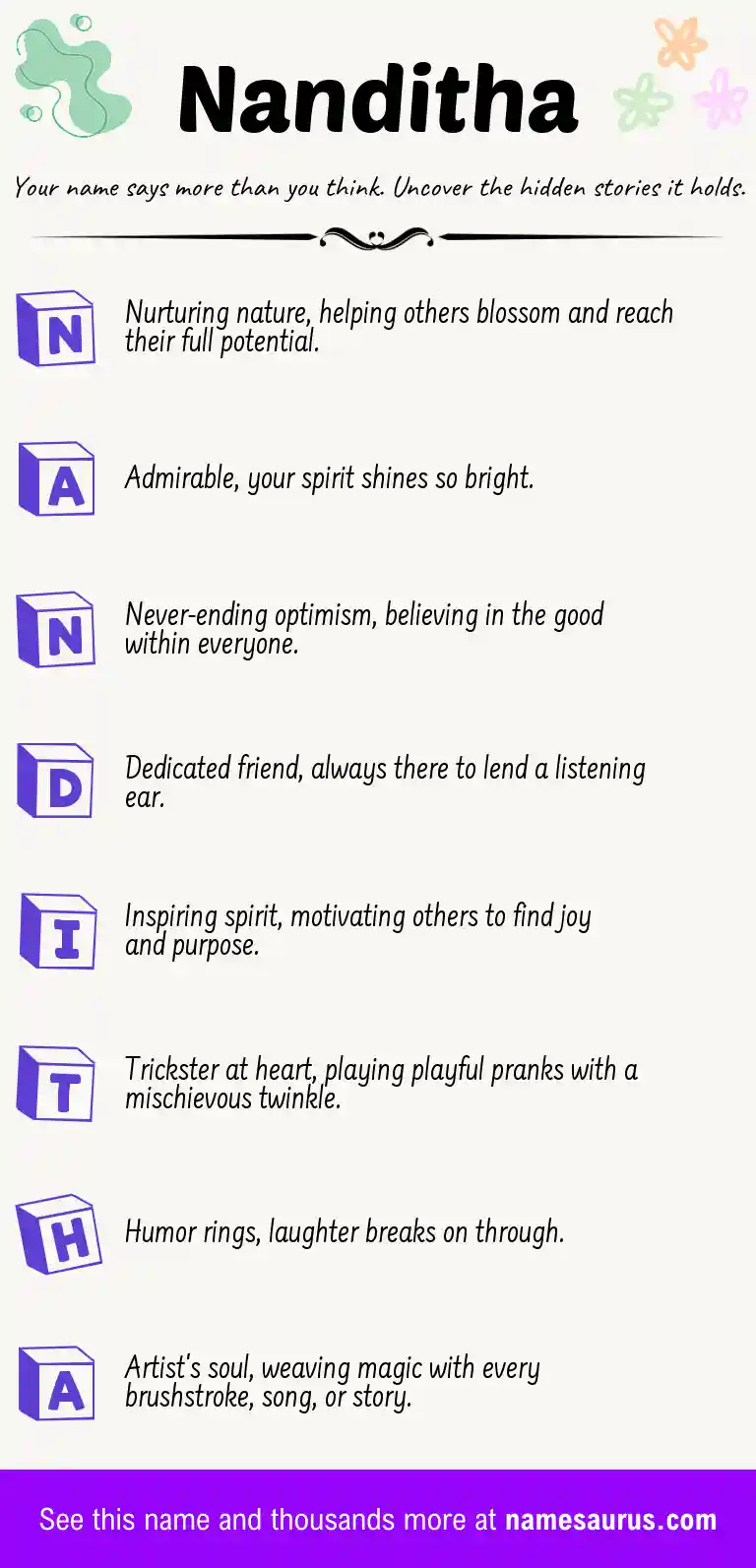 Acrostic poem about Nanditha.