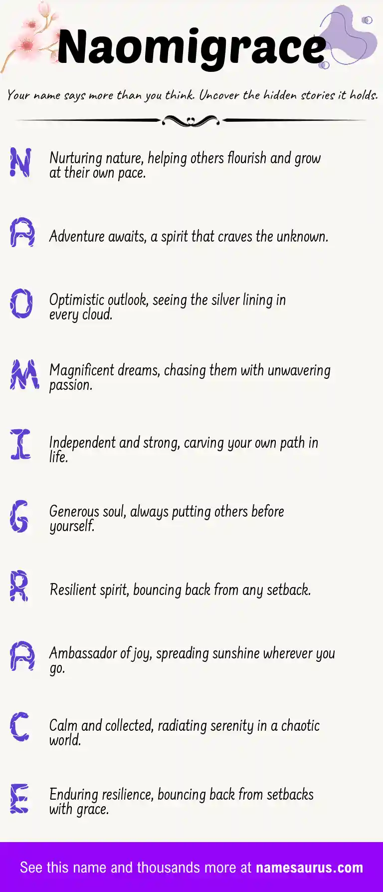 Acrostic poem about Naomigrace.