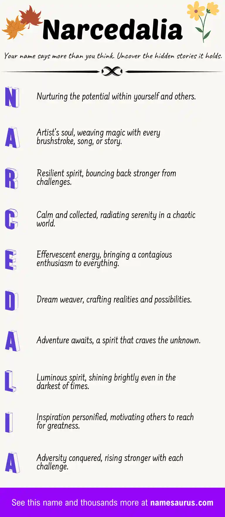 Acrostic poem about Narcedalia.