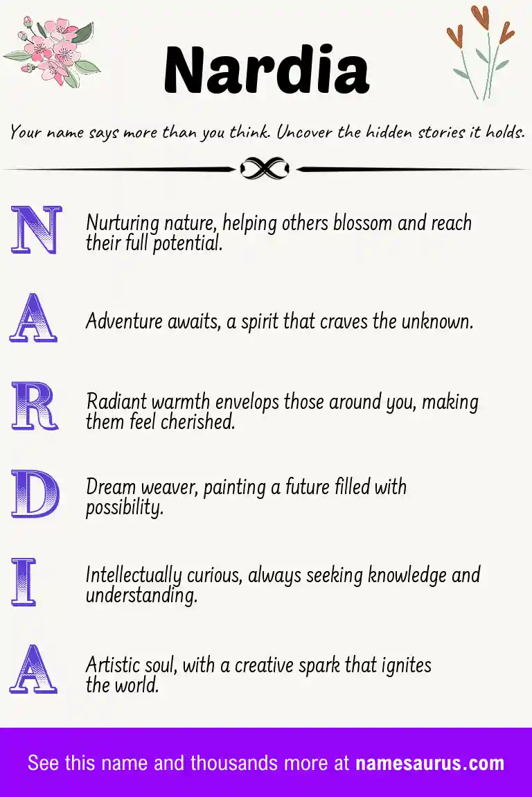 Acrostic poem about Nardia.