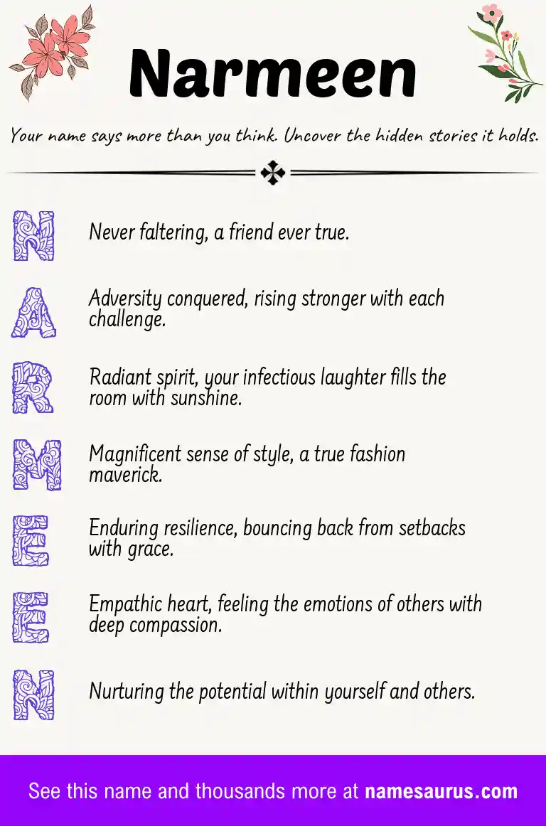 Acrostic poem about Narmeen.