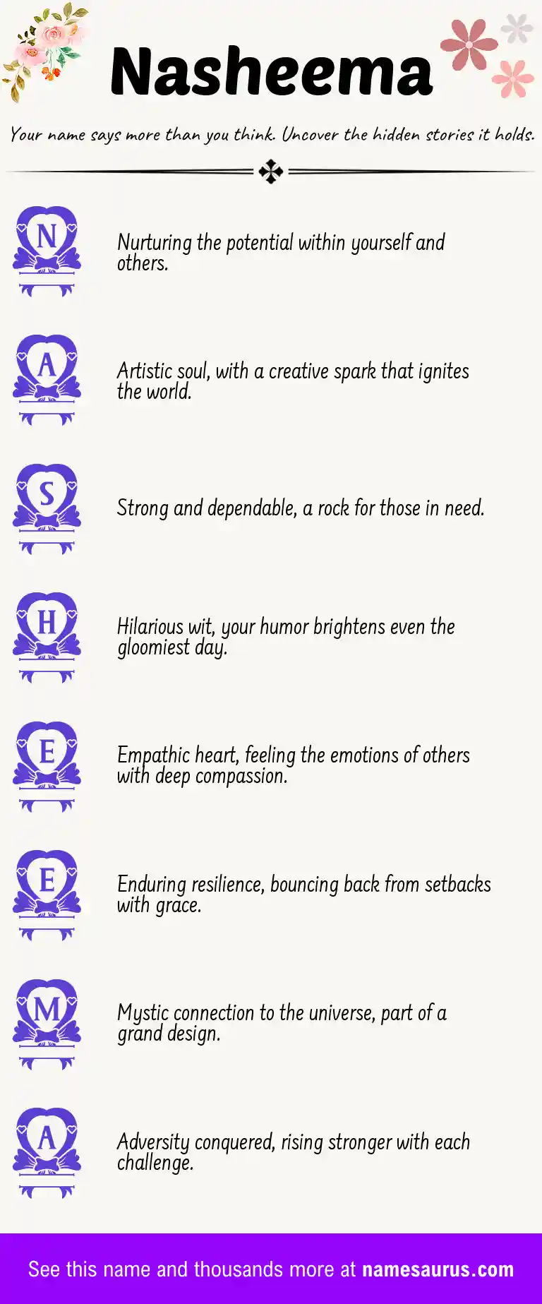 Acrostic poem about Nasheema.