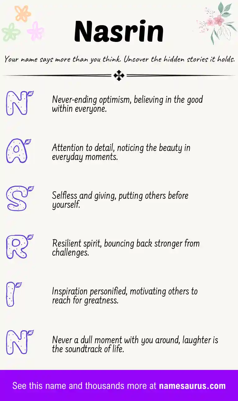 Acrostic poem about Nasrin.