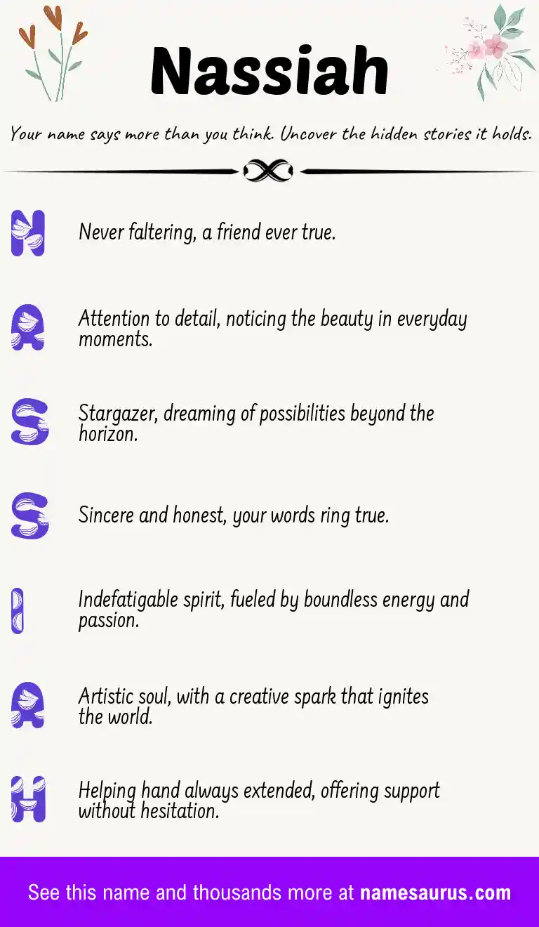 Acrostic poem about Nassiah.