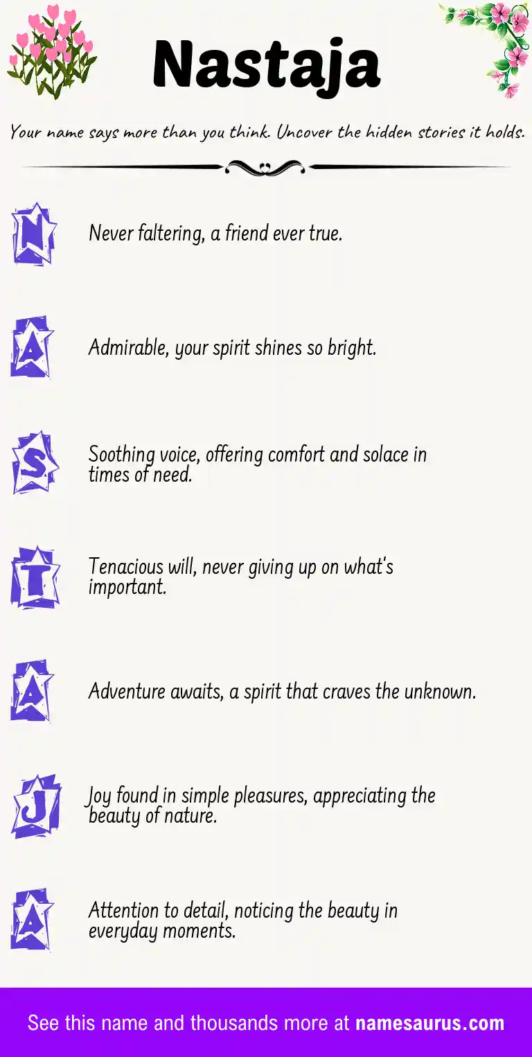 Acrostic poem about Nastaja.