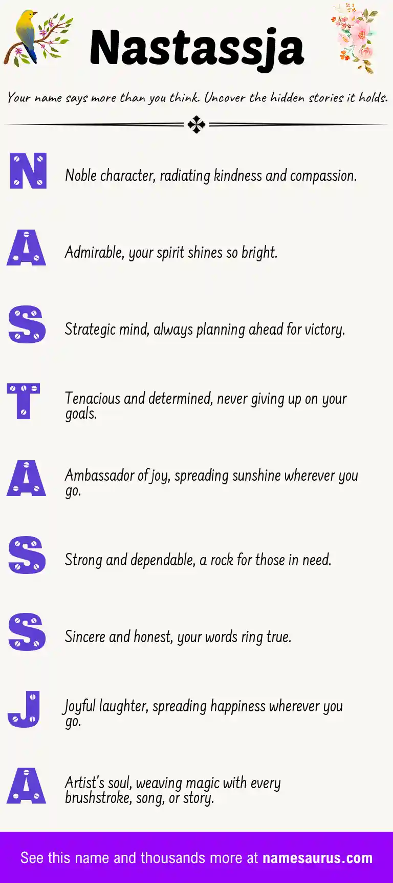 Acrostic poem about Nastassja.