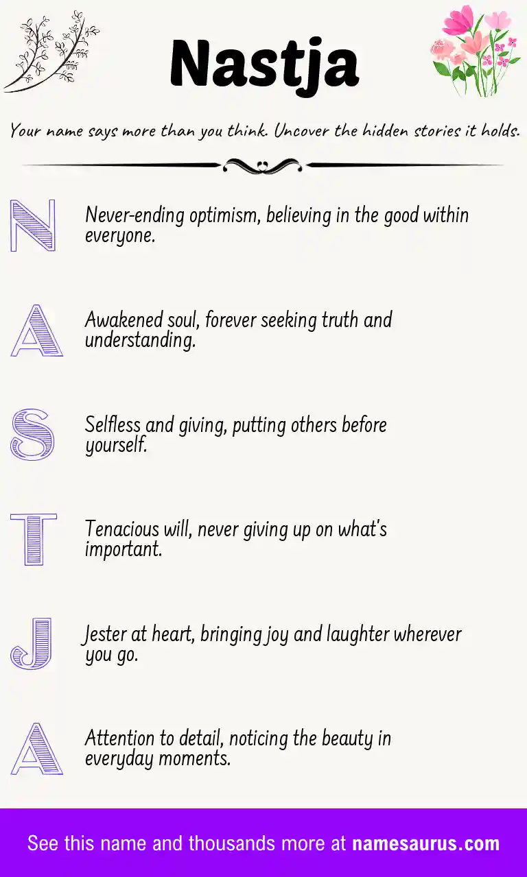 Acrostic poem about Nastja.