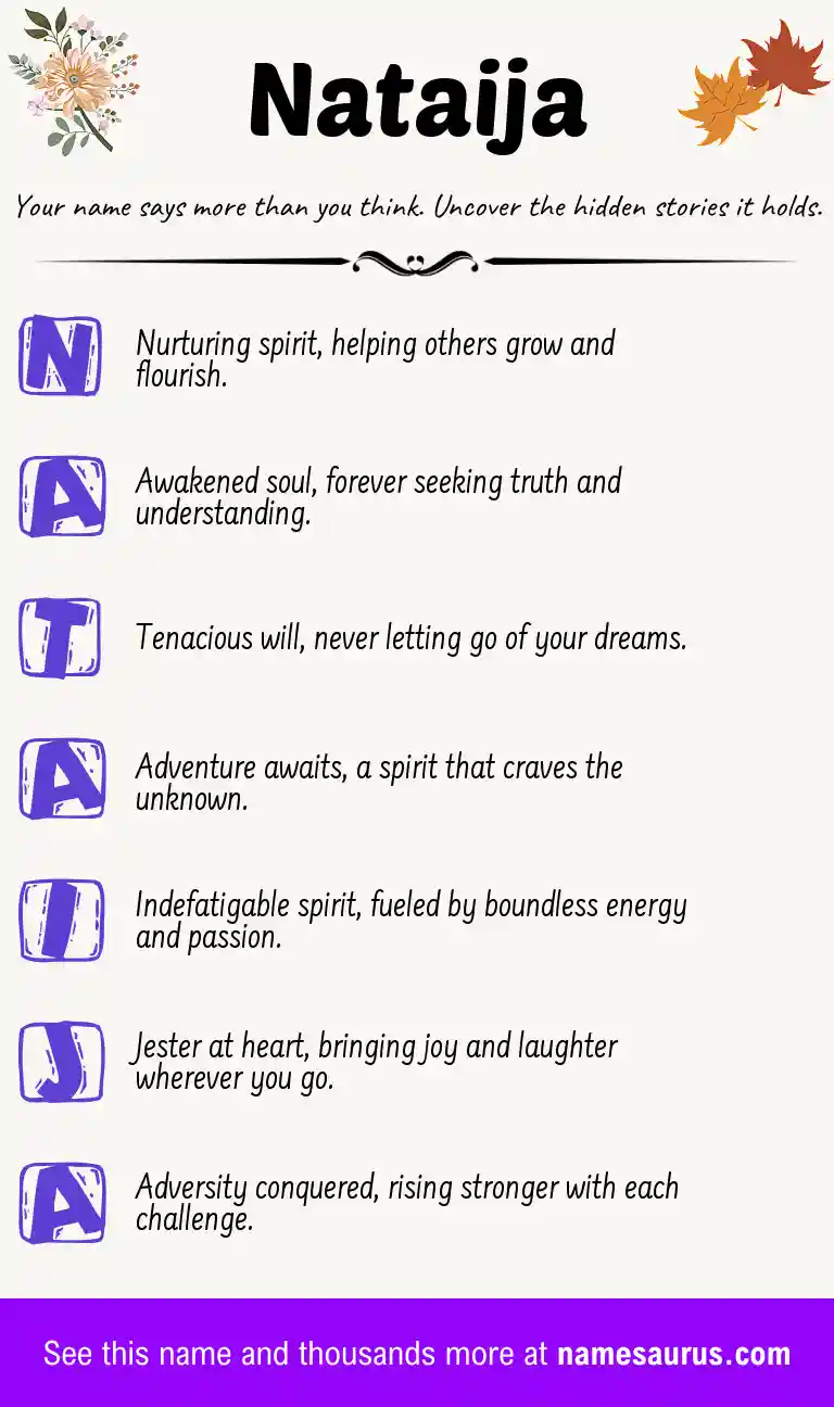 Acrostic poem about Nataija.