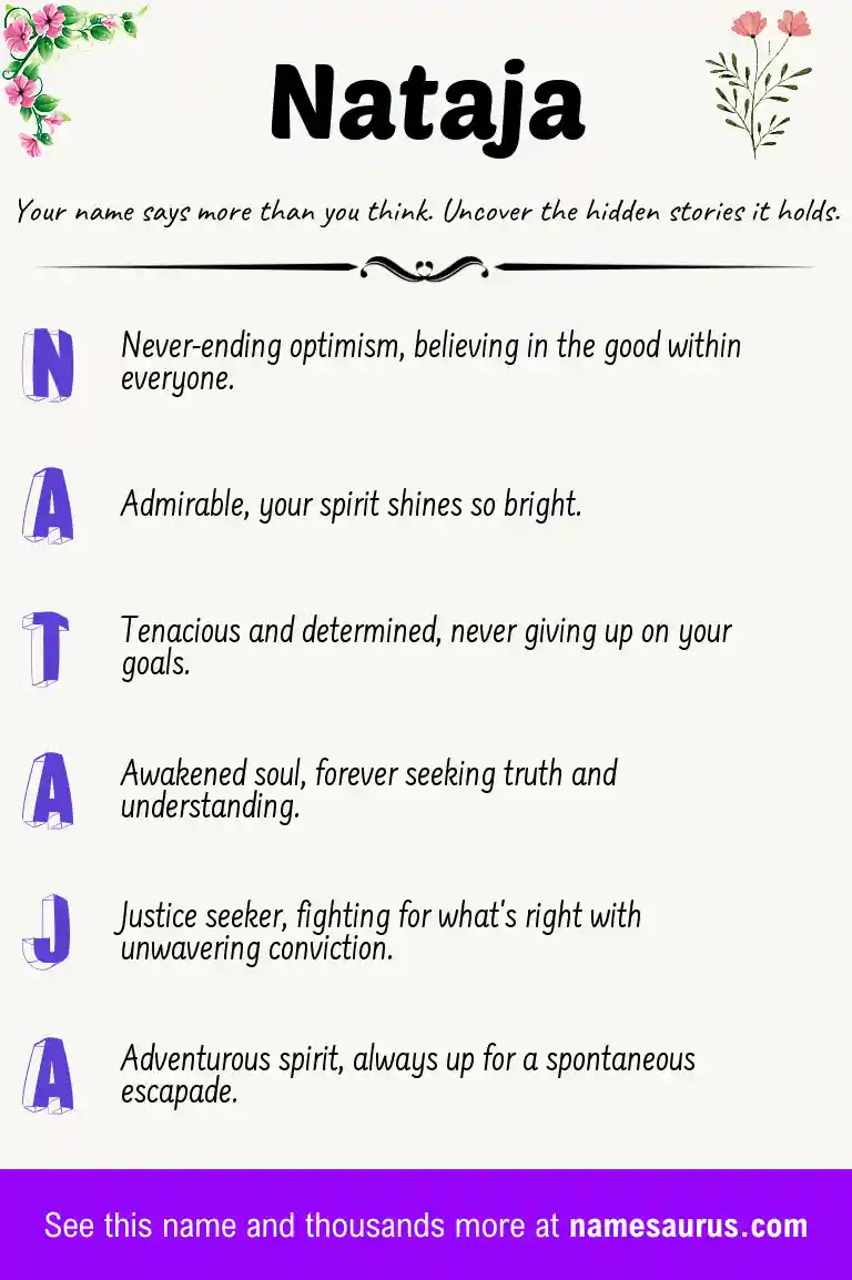 Acrostic poem about Nataja.
