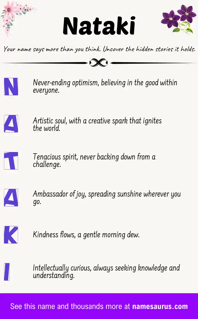 Acrostic poem about Nataki.