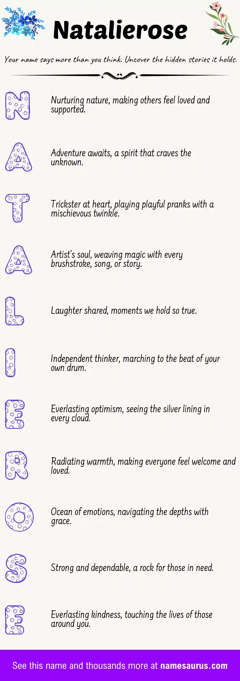Acrostic poem about Natalierose.