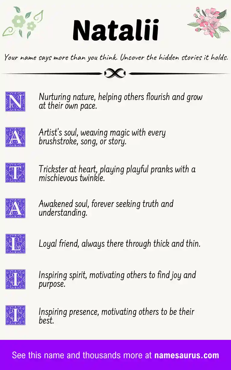 Acrostic poem about Natalii.
