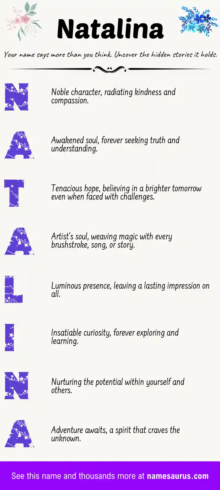 Acrostic poem about Natalina.
