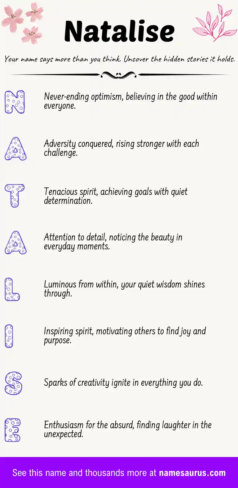 Acrostic poem about Natalise.