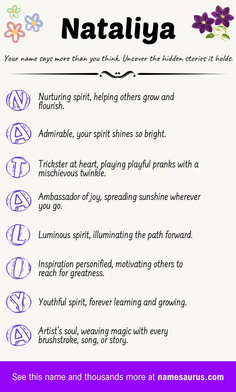 Acrostic poem about Nataliya.