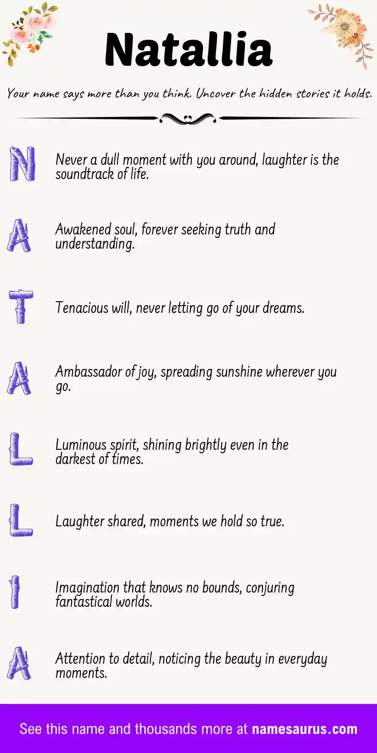 Acrostic poem about Natallia.