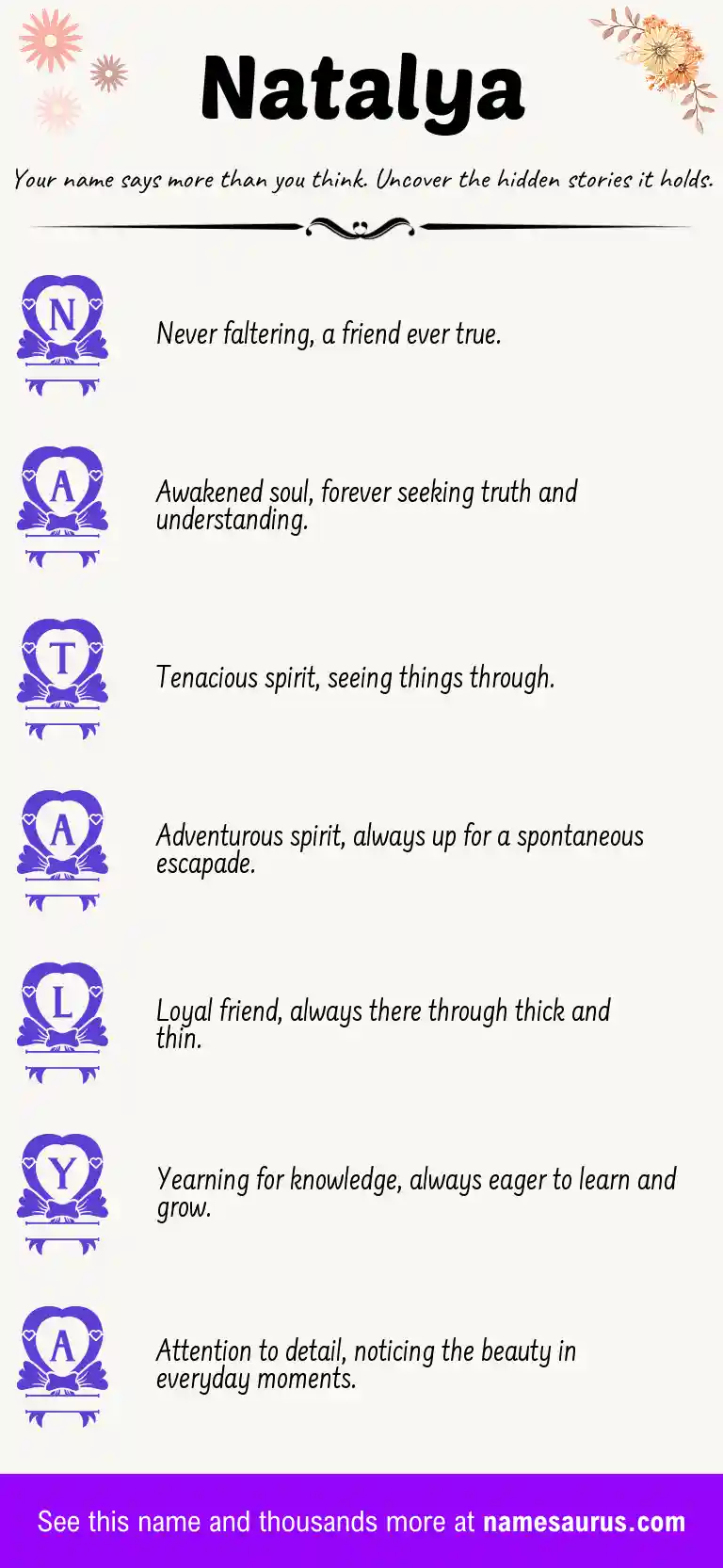 Acrostic poem about Natalya.