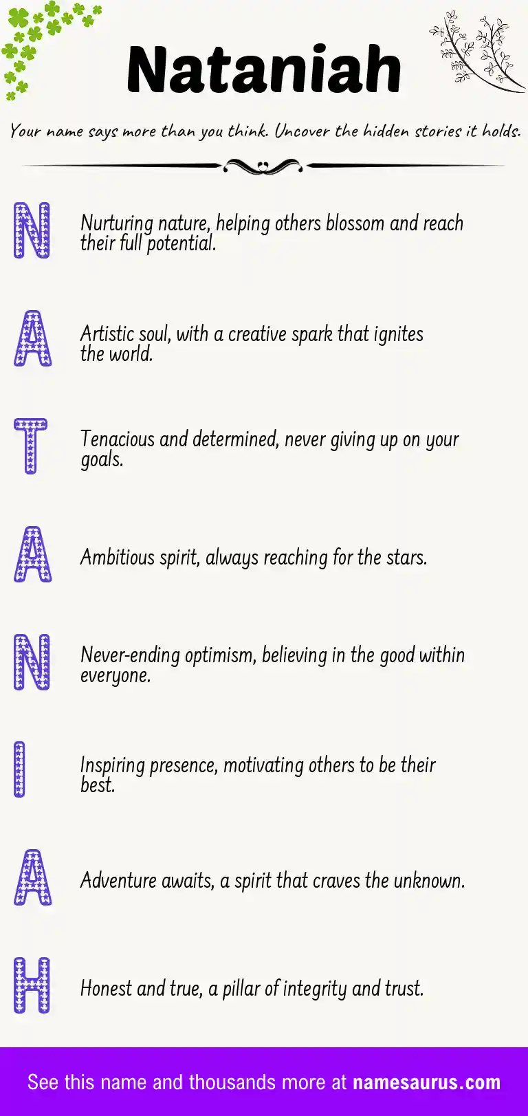 Acrostic poem about Nataniah.