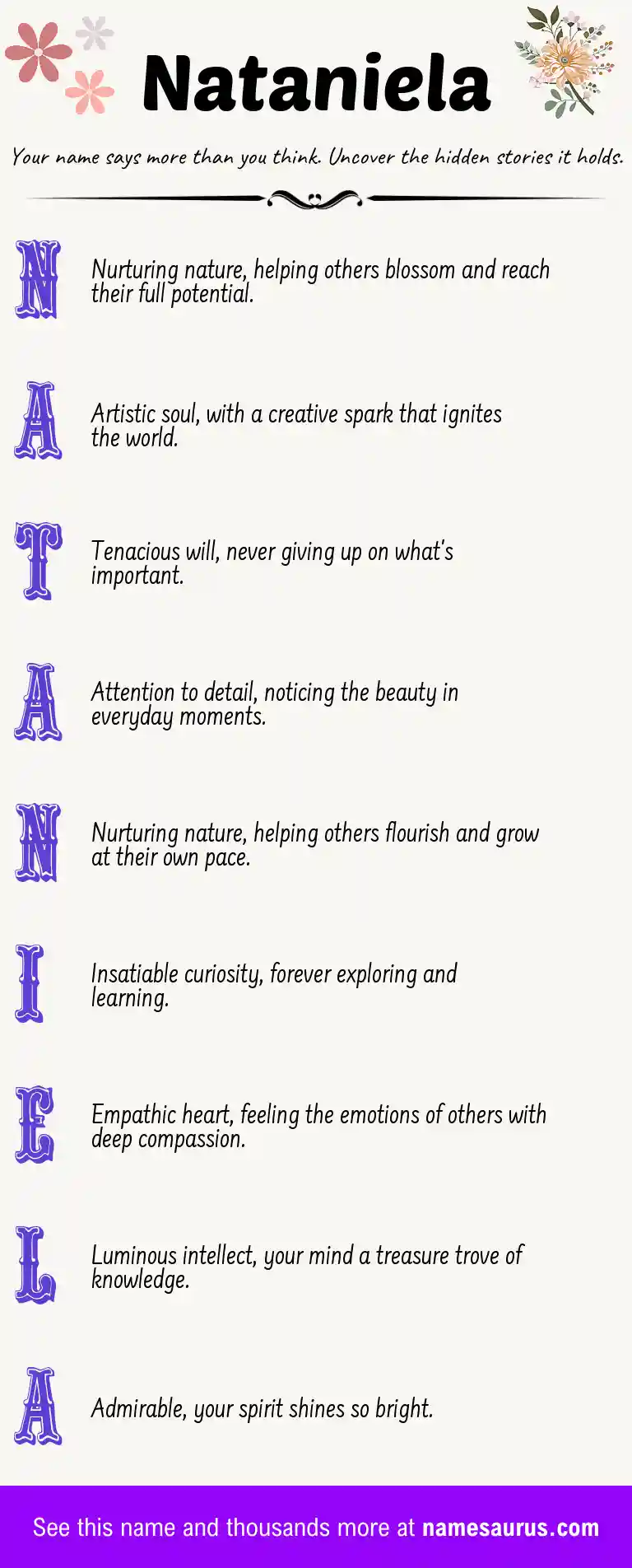Acrostic poem about Nataniela.