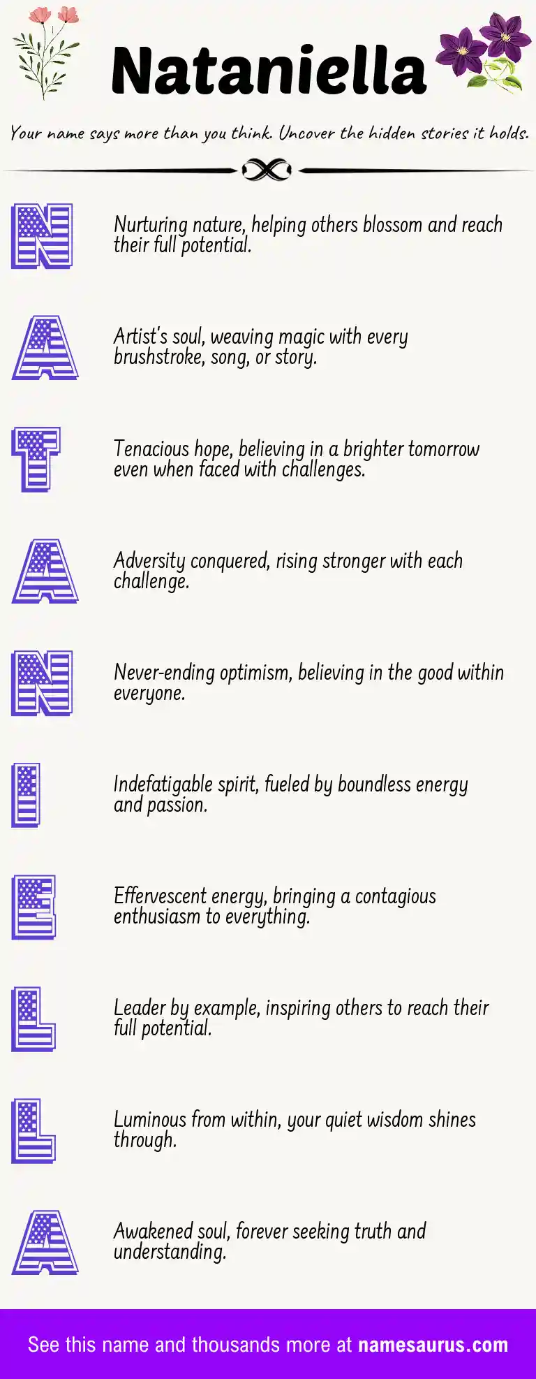 Acrostic poem about Nataniella.